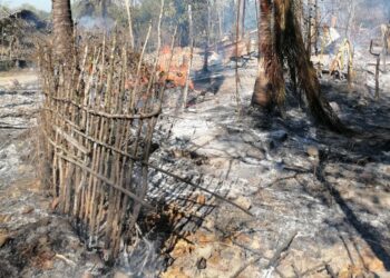 (ဓာတ်ပုံ - မီးလောင်ပျက်စီးသွားတဲ့ကျောက်ဖြူမြို့နယ်၊ကပ်သပြေကျေးရွာ / APM)