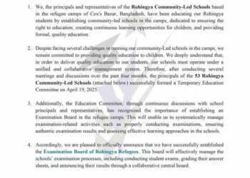 Rohingya Refugees Establish Examination Board to Safeguard Children’s Education
