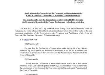 ICJ Admits Declarations of Intervention by Slovenia, DR Congo, Belgium, and Ireland in Genocide Case Against Myanmar