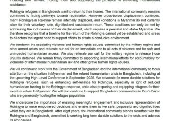 Diplomatic Missions Issue Joint Statement on Rohingya Crisis After Eight Years